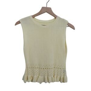 Womens Sz XL Butter Yellow Crochet Knit Sleeveless Ruffle Hem Top